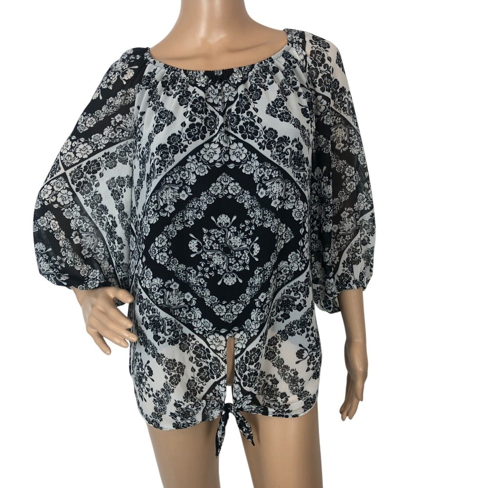 Calvin Klein Floral Bandana Print Top Shirt Size L Balloon Sleeve Boho Western - Picture 1 of 8